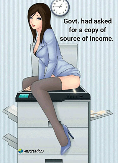 woman photocopying her source of income, a funny cartoon