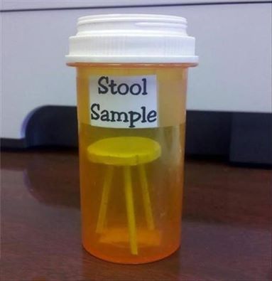 A tiny stool in a see-thru pill container is called a stool sample