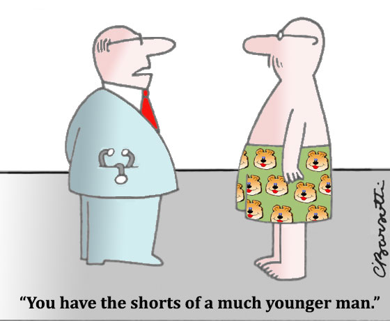 Doctor tells man in toddlers patterned shorts at least his underwear are young