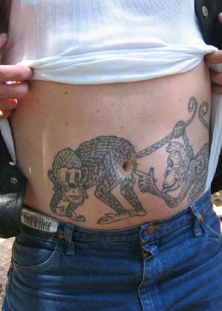 Monkey and tattood belly cartoon