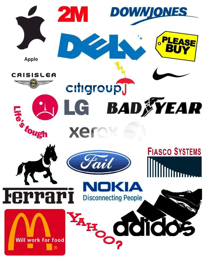 Logos of famous companies depict loss of income and problems.
