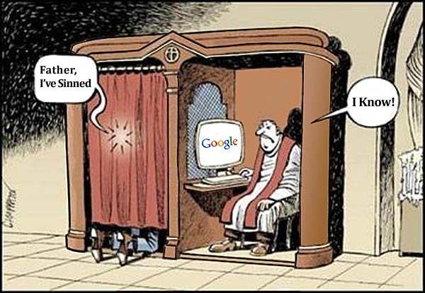 Priest logged into Google, knows the confessioner has sinned